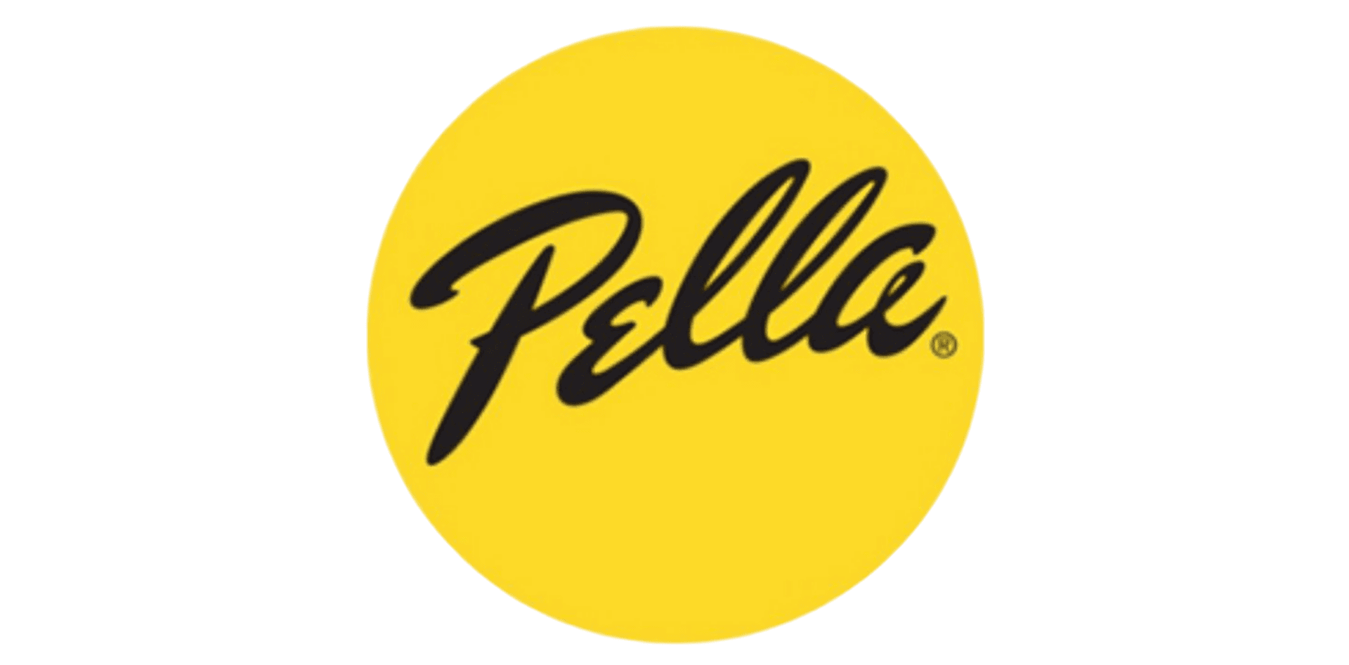 Pella logo black script on yellow circle